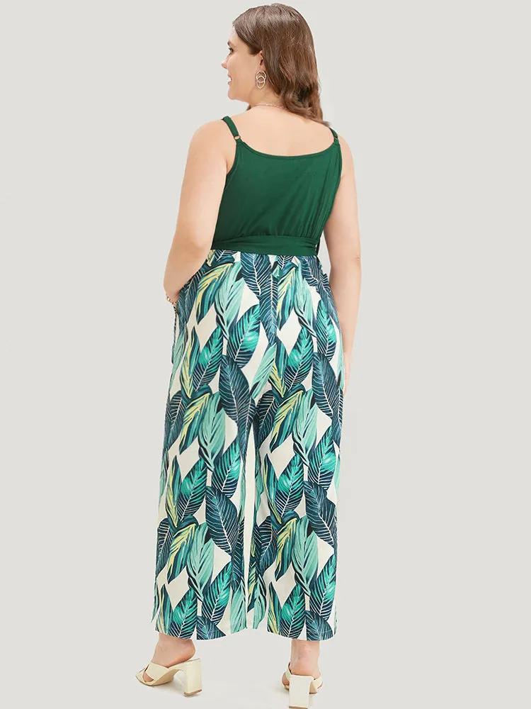 Tropical Patchwork Surplice Neck Pocket Belt Cami Jumpsuit sold by Bloomchic product image thumbnail 2