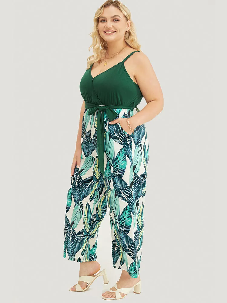 Tropical Patchwork Surplice Neck Pocket Belt Cami Jumpsuit sold by Bloomchic product image thumbnail 3