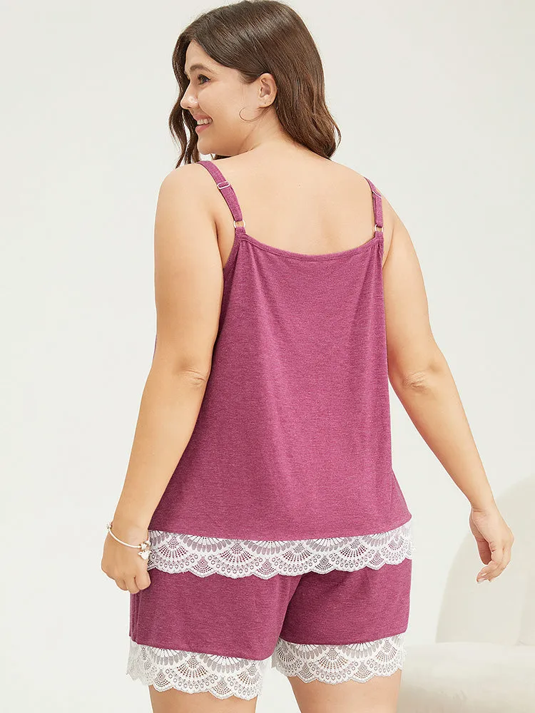Solid Scalloped Trim Contrast Lace Sleep Cami Top sold by Bloomchic product image thumbnail 5