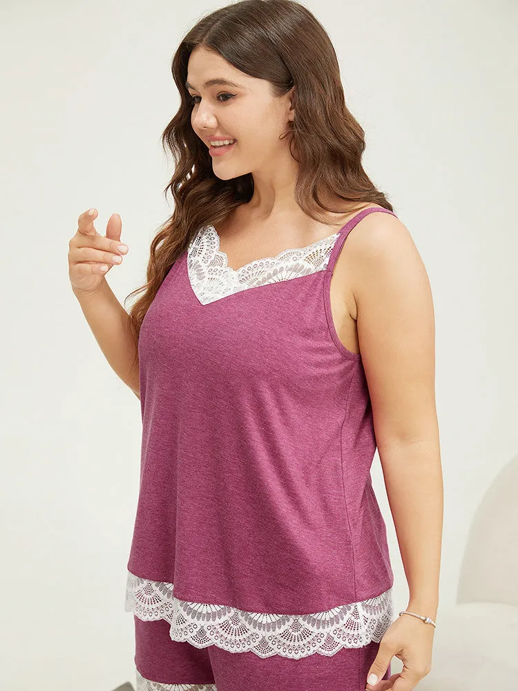 Solid Scalloped Trim Contrast Lace Sleep Cami Top sold by Bloomchic product image thumbnail 4
