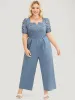 Solid Lace Notched Square Neck Pocket Pleated Jumpsuit sold by Bloomchic