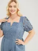 Solid Lace Notched Square Neck Pocket Pleated Jumpsuit sold by Bloomchic