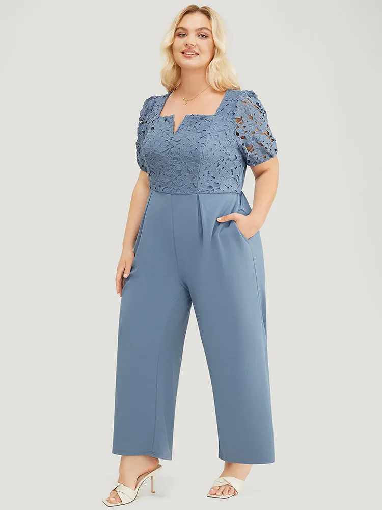 Solid Lace Notched Square Neck Pocket Pleated Jumpsuit sold by Bloomchic product image thumbnail 2