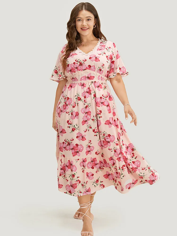 Floral Print Lace Pocket Ruffle Hem Empire Waist Dress sold by Bloomchic product image thumbnail 2