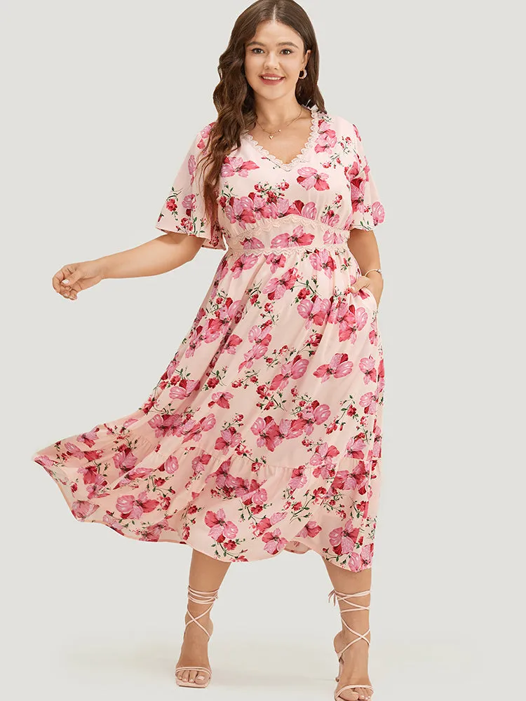 Floral Print Lace Pocket Ruffle Hem Empire Waist Dress sold by Bloomchic product image thumbnail 5