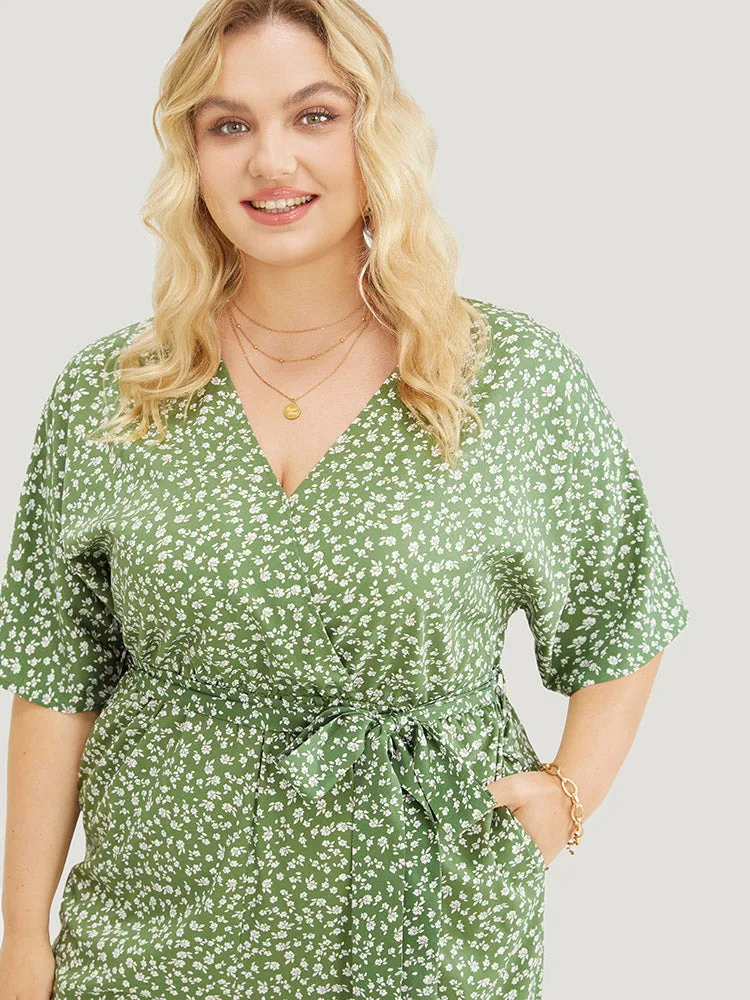 Ditsy Floral Wrap Pocket Belt Batwing Sleeve Jumpsuit sold by Bloomchic product image thumbnail 4