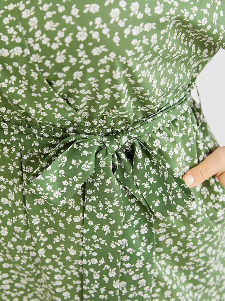 Ditsy Floral Wrap Pocket Belt Batwing Sleeve Jumpsuit sold by Bloomchic product image thumbnail 5