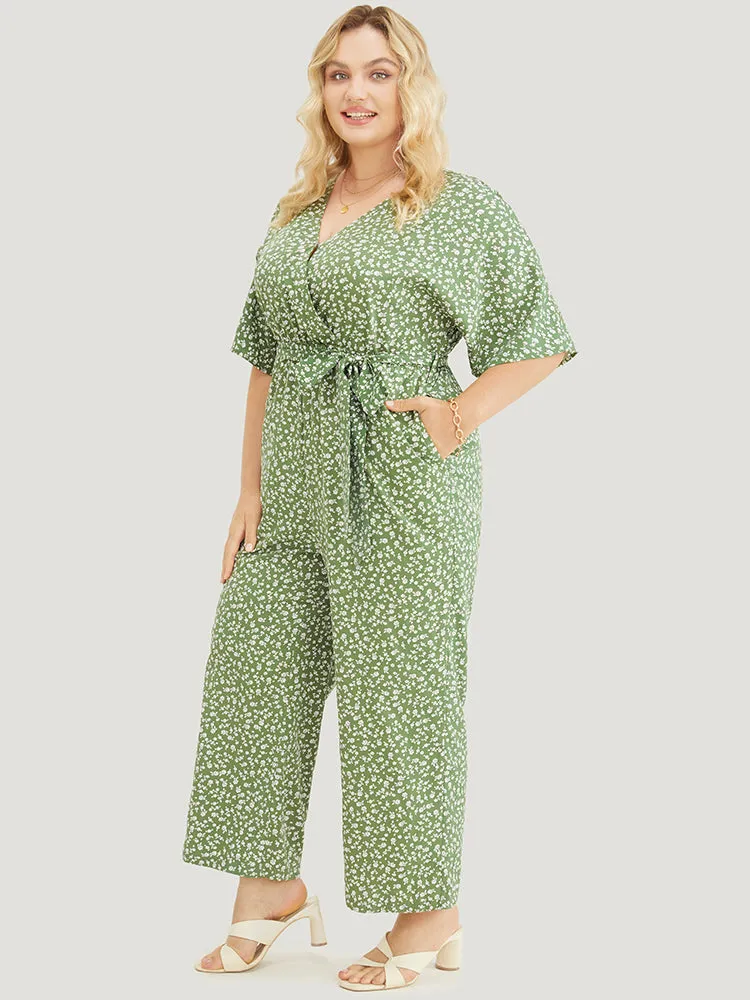 Ditsy Floral Wrap Pocket Belt Batwing Sleeve Jumpsuit sold by Bloomchic product image thumbnail 2