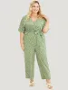 Ditsy Floral Wrap Pocket Belt Batwing Sleeve Jumpsuit sold by Bloomchic