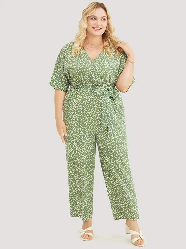 Ditsy Floral Wrap Pocket Belt Batwing Sleeve Jumpsuit sold by Bloomchic product image thumbnail 3