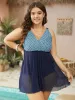 Bandana Patchwork Surplice Neck Mesh Ruffle Hem Swim Dress sold by Bloomchic