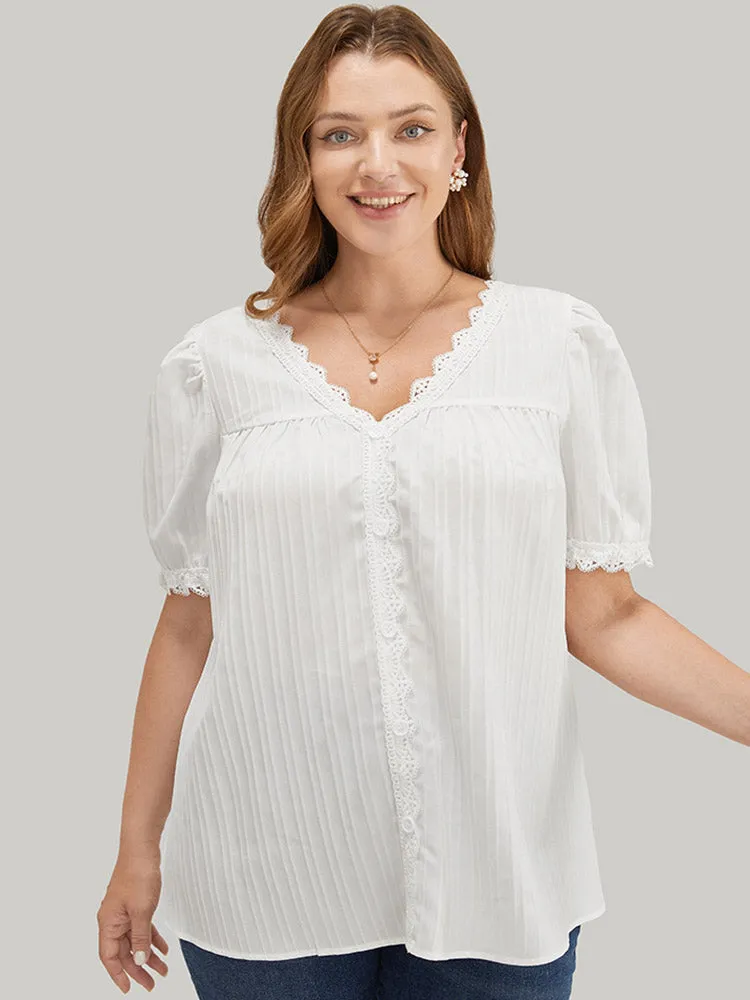 Solid Lace Button Detail Puff Sleeve Blouse sold by Bloomchic product image thumbnail 2