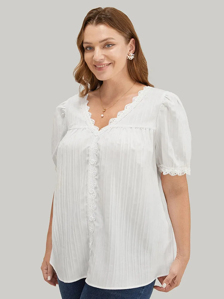 Solid Lace Button Detail Puff Sleeve Blouse sold by Bloomchic product image thumbnail 3