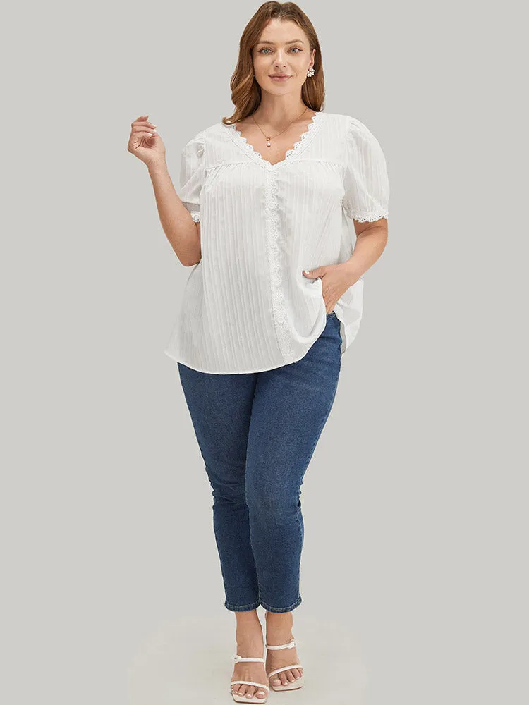 Solid Lace Button Detail Puff Sleeve Blouse sold by Bloomchic product image thumbnail 4