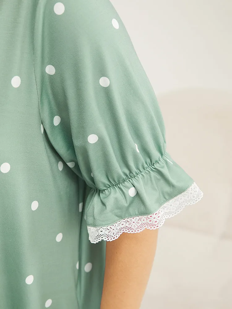 Polka Dot Lace Ruffle Trim Pocket Sleep Dress sold by Bloomchic product image thumbnail 5
