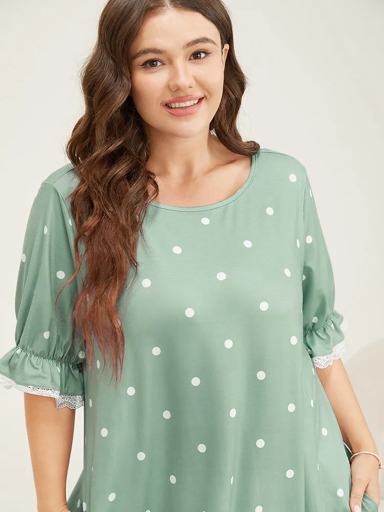 Polka Dot Lace Ruffle Trim Pocket Sleep Dress sold by Bloomchic product image thumbnail 3