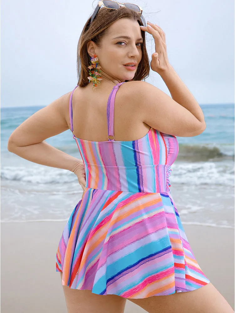 Striped Contrast Crossover Empire Waist Swim Dress sold by Bloomchic product image thumbnail 2