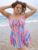 Striped Contrast Crossover Empire Waist Swim Dress sold by Bloomchic
