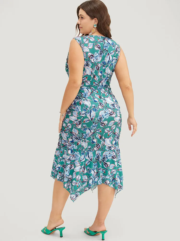 Floral Print Hanky Hem Knot Deep V Neck Tank Dress sold by Bloomchic product image thumbnail 2