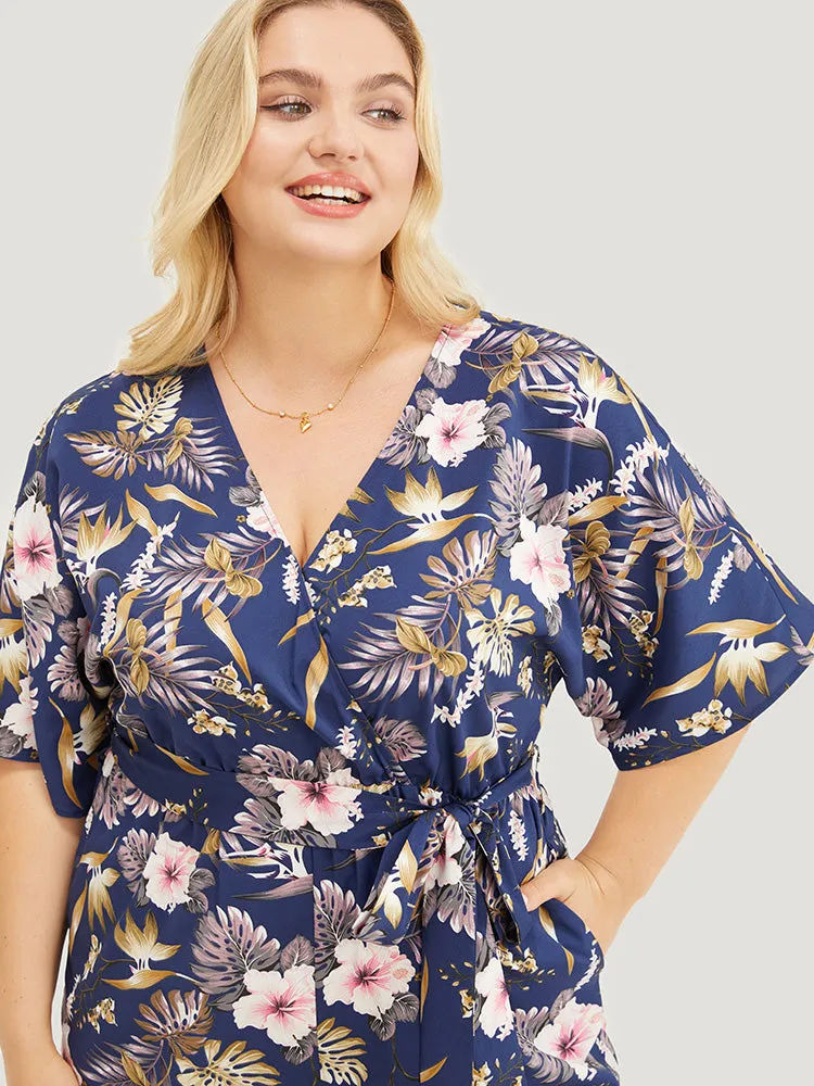 Tropical Print Ruffles Pocket Wrap Belt Jumpsuit sold by Bloomchic product image thumbnail 5