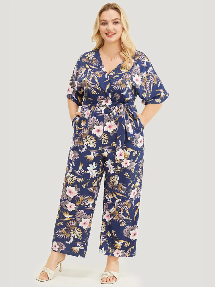 Tropical Print Ruffles Pocket Wrap Belt Jumpsuit sold by Bloomchic product image thumbnail 2