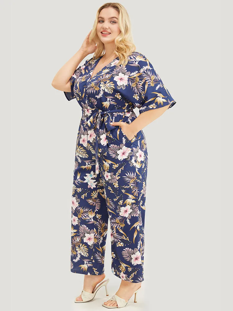 Tropical Print Ruffles Pocket Wrap Belt Jumpsuit sold by Bloomchic product image thumbnail 3