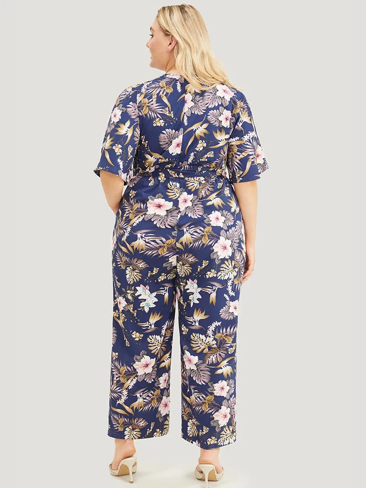 Tropical Print Ruffles Pocket Wrap Belt Jumpsuit sold by Bloomchic product image thumbnail 4