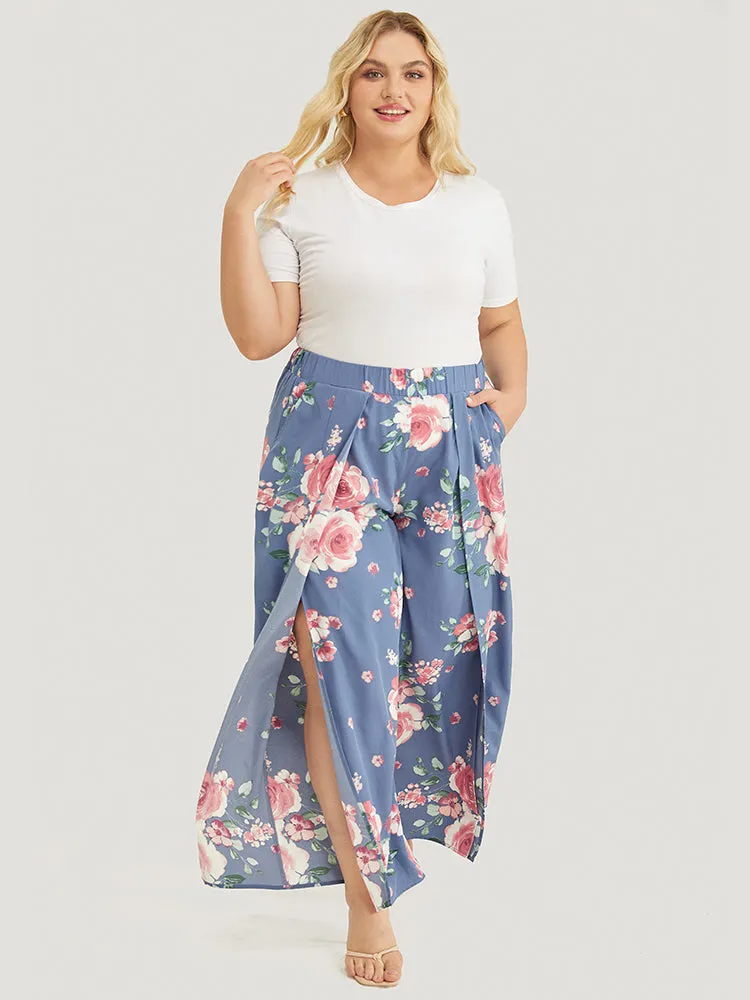 Floral Print Pocket Split Wide Leg Pants sold by Bloomchic product image thumbnail 4