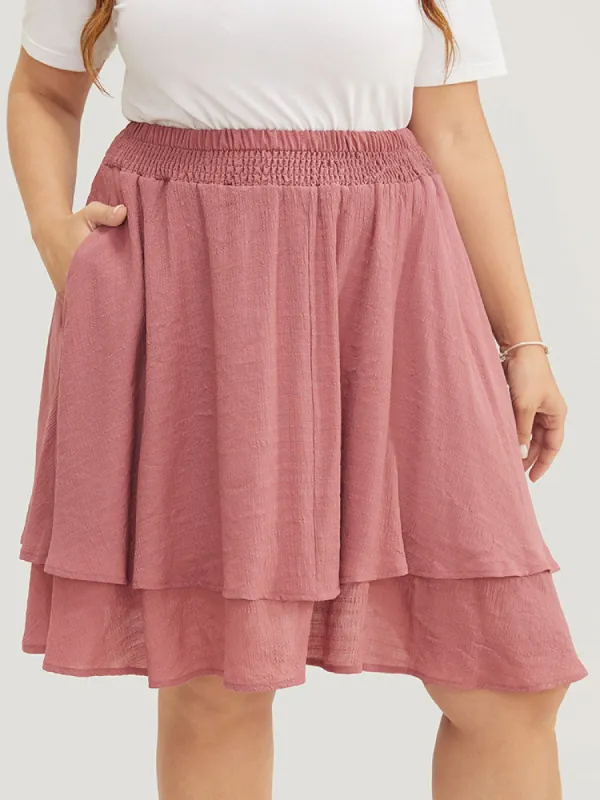 Solid Shirred Waist Pocket Ruffle Tiered Skirt sold by Bloomchic