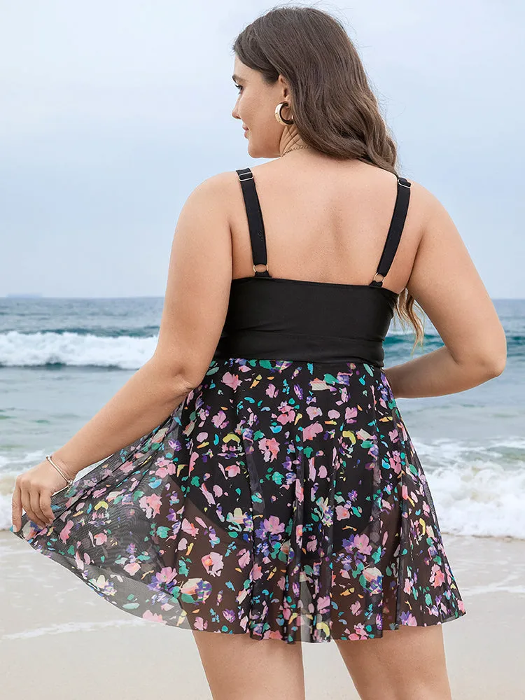 Floral Mesh Ruffle Hem Crossover Knot Swim Dress sold by Bloomchic product image thumbnail 2
