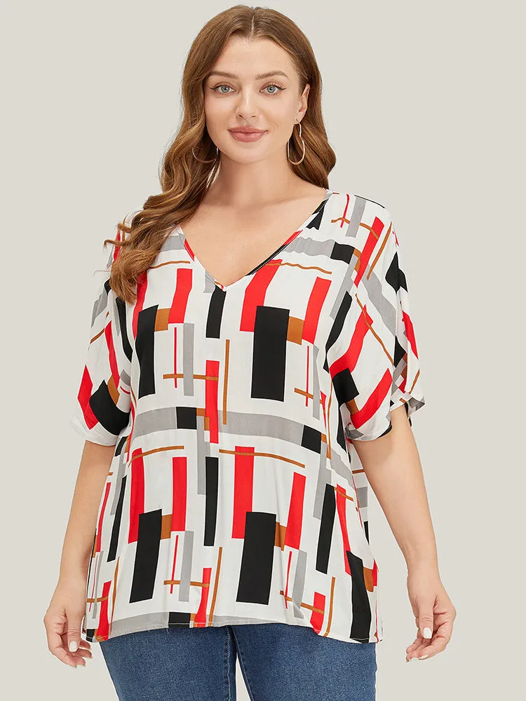 Geometric Contrast Dolman Sleeve Blouse sold by Bloomchic product image thumbnail 5