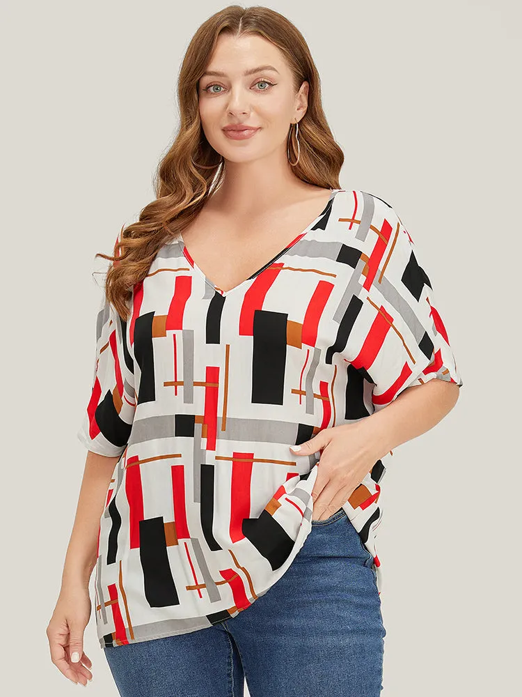 Geometric Contrast Dolman Sleeve Blouse sold by Bloomchic