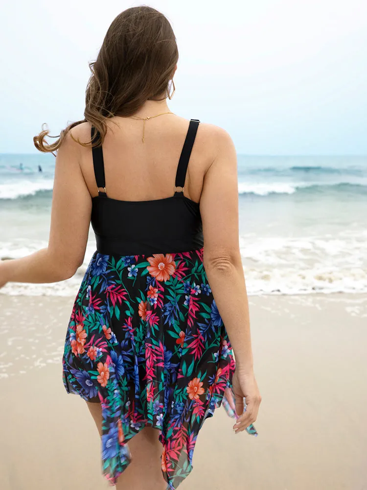 Floral Patchwork Ruched Hanky Hem Knot Swim Dress sold by Bloomchic product image thumbnail 2