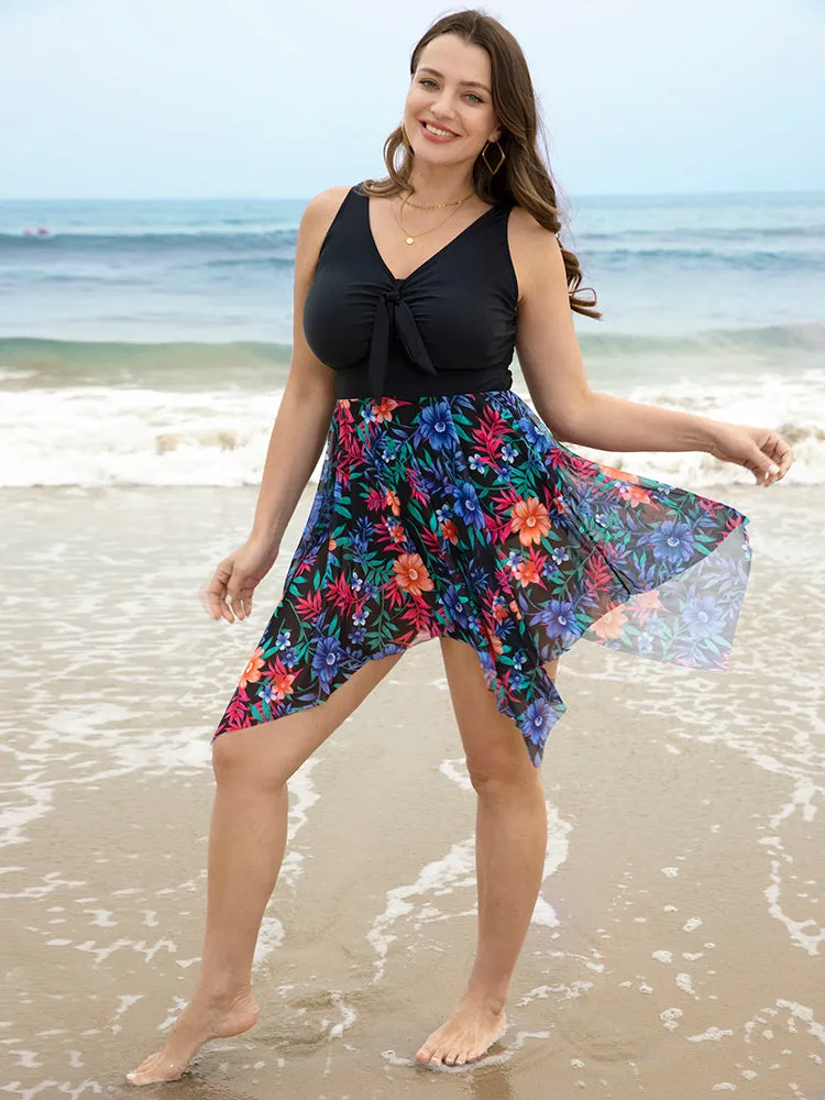 Floral Patchwork Ruched Hanky Hem Knot Swim Dress sold by Bloomchic product image thumbnail 4