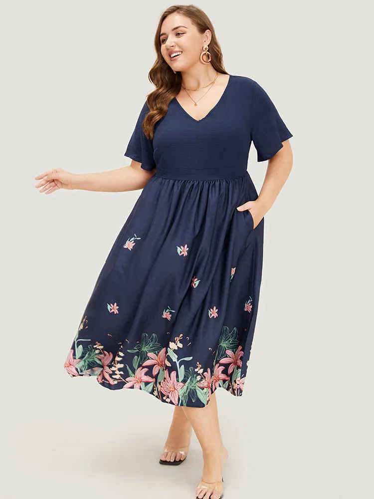 Floral Printed Pocket Gathered Flutter Hem Dress sold by Bloomchic product image thumbnail 3