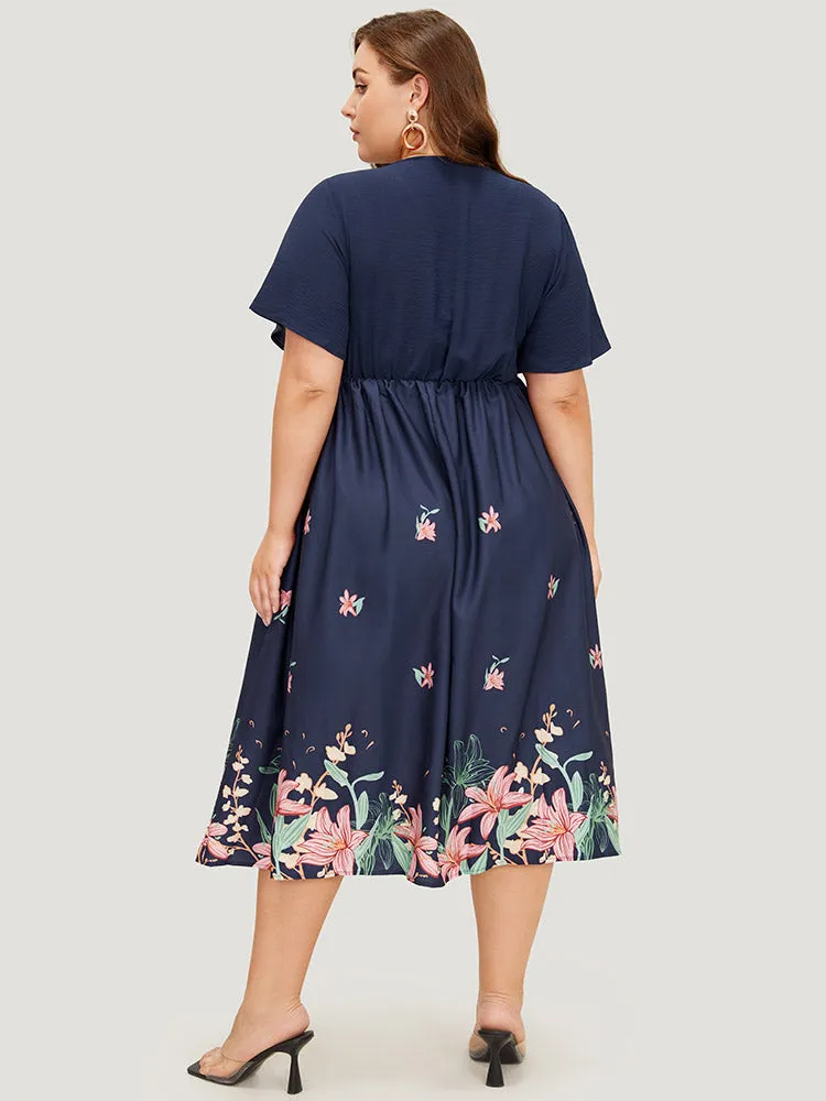 Floral Printed Pocket Gathered Flutter Hem Dress sold by Bloomchic product image thumbnail 4