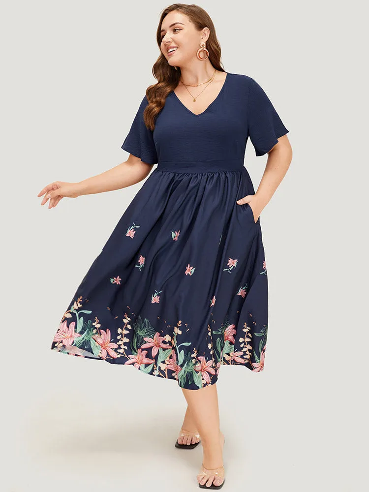 Floral Printed Pocket Gathered Flutter Hem Dress sold by Bloomchic product image thumbnail 2