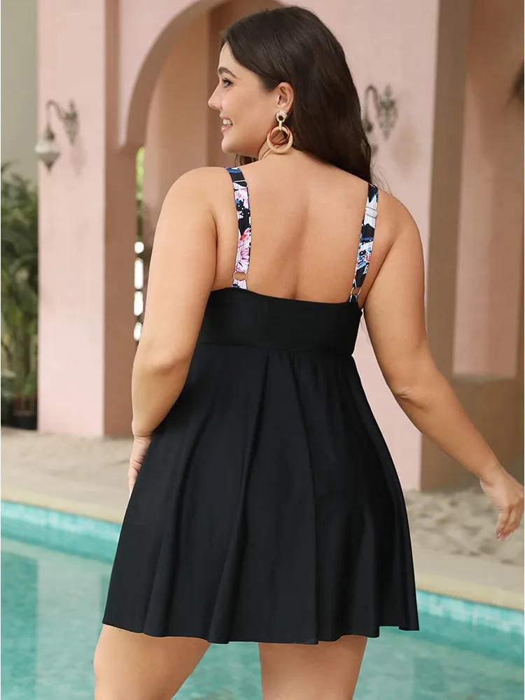 Floral Patchwork Ruffle Hem Twist Front Swim Dress sold by Bloomchic product image thumbnail 2