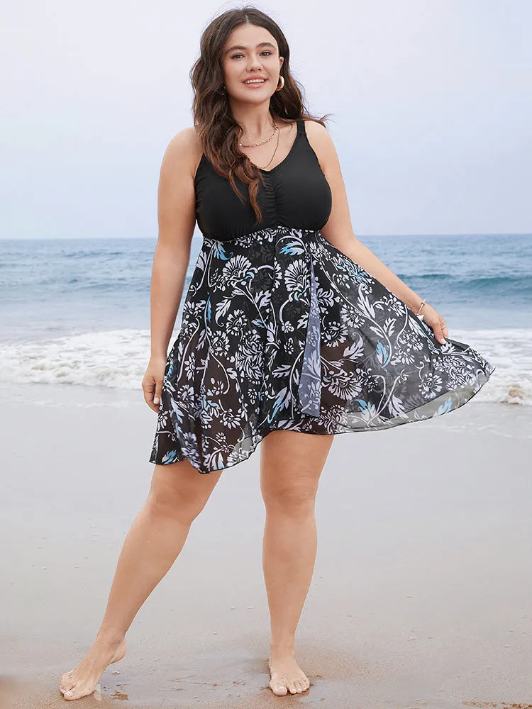Floral Patchwork Gathered Adjustable Straps Swim Dress sold by Bloomchic product image thumbnail 4