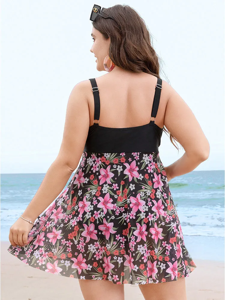 Floral Mesh Hem Crisscross Front Wrap Swim Dress sold by Bloomchic product image thumbnail 2