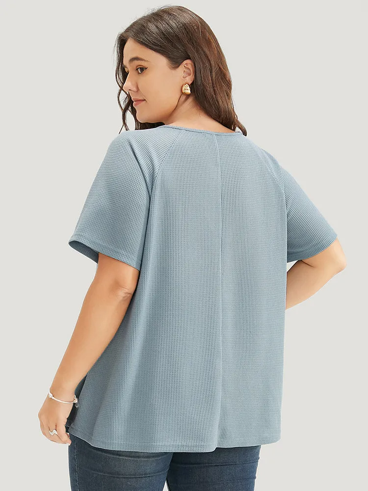 Solid Raglan Sleeve Contrast Lace Waffle Knit T-shirt sold by Bloomchic product image thumbnail 5