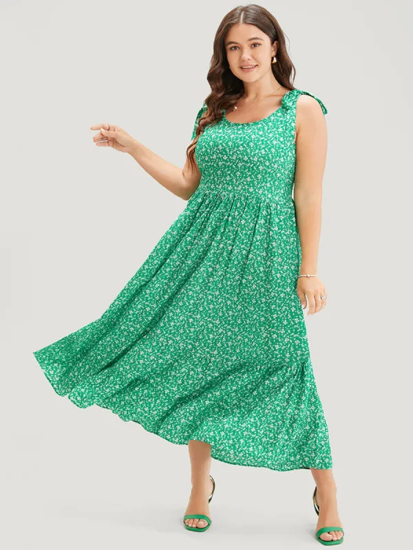 Ditsy Floral Tie Shoulder Pocket Ruffle Hem Maxi Dress sold by Bloomchic