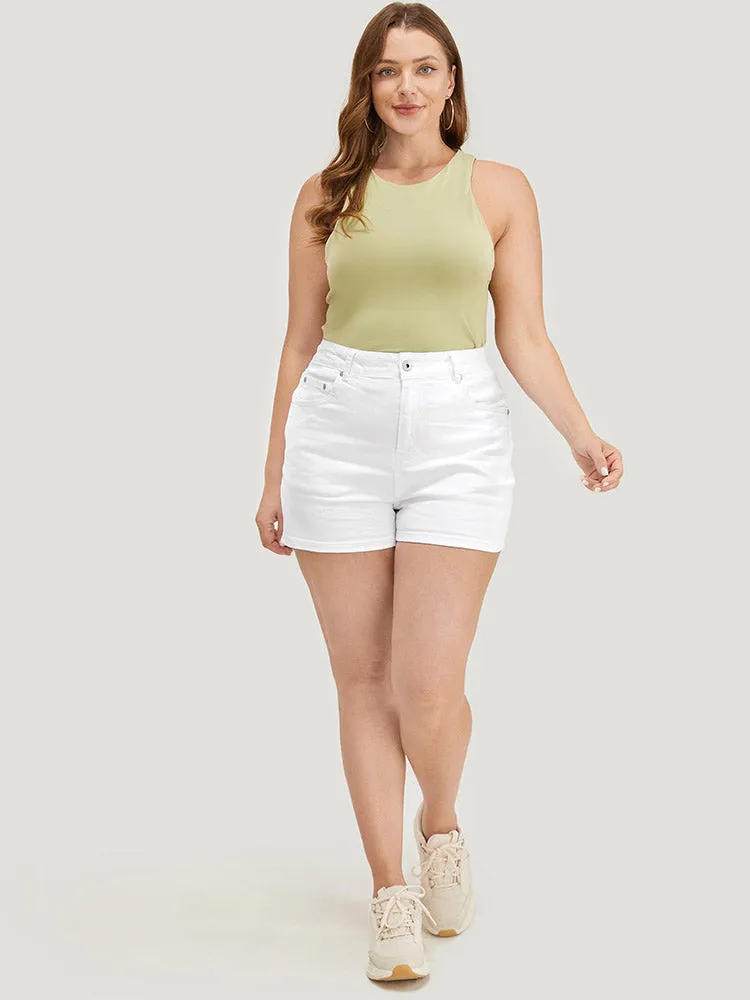 Slightly Stretchy High Rise White Wash Denim Shorts sold by Bloomchic product image thumbnail 2