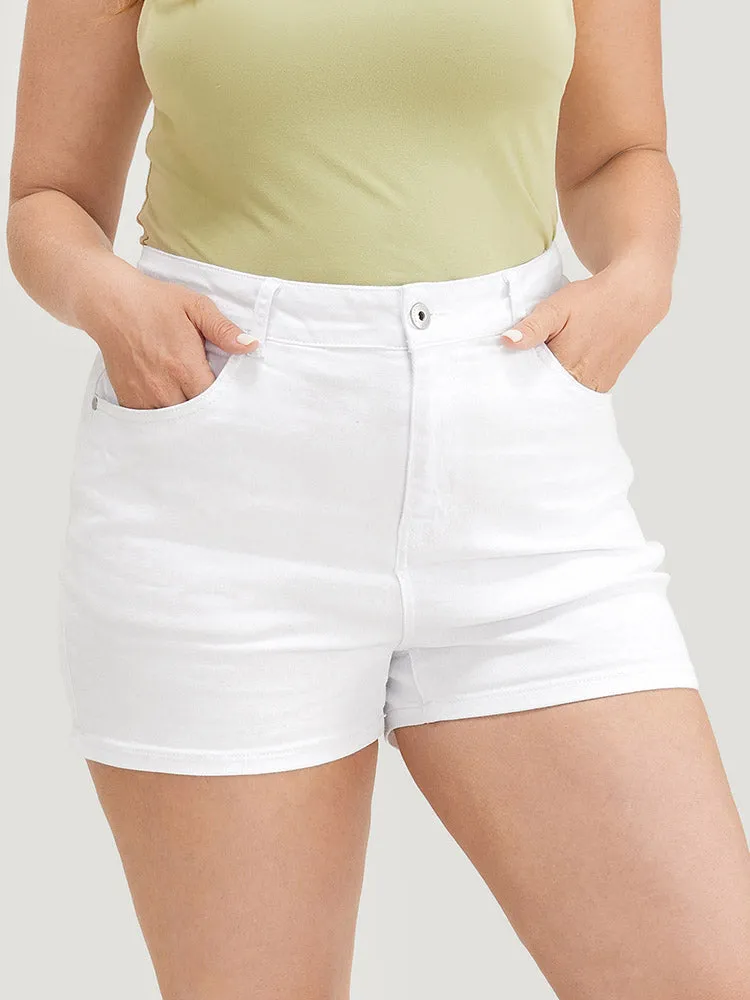 Slightly Stretchy High Rise White Wash Denim Shorts sold by Bloomchic product image thumbnail 4