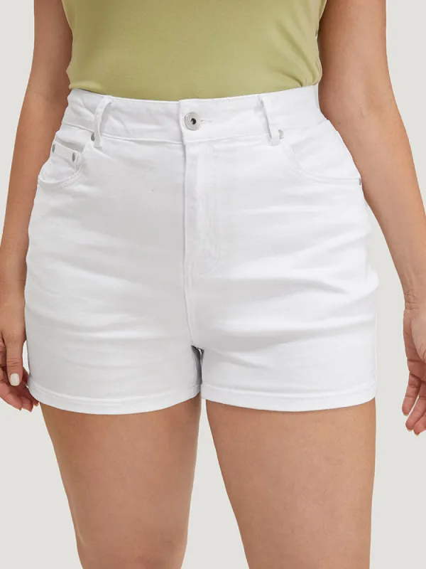 Slightly Stretchy High Rise White Wash Denim Shorts sold by Bloomchic