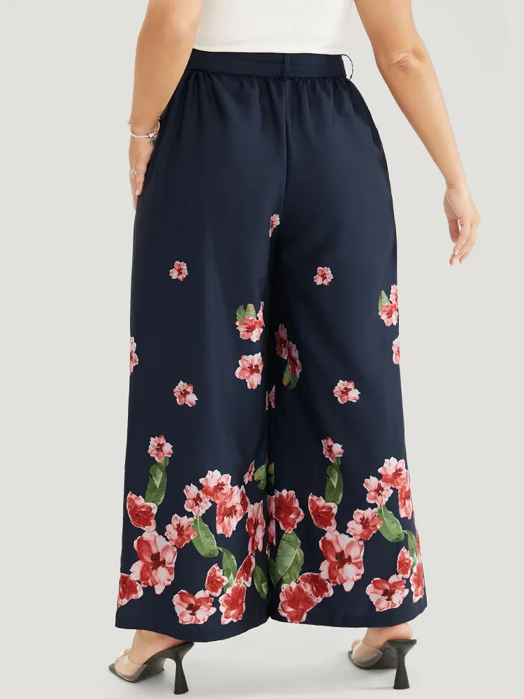 Floral Wide Leg Pocket Pleated Detail Belt Pants sold by Bloomchic product image thumbnail 5