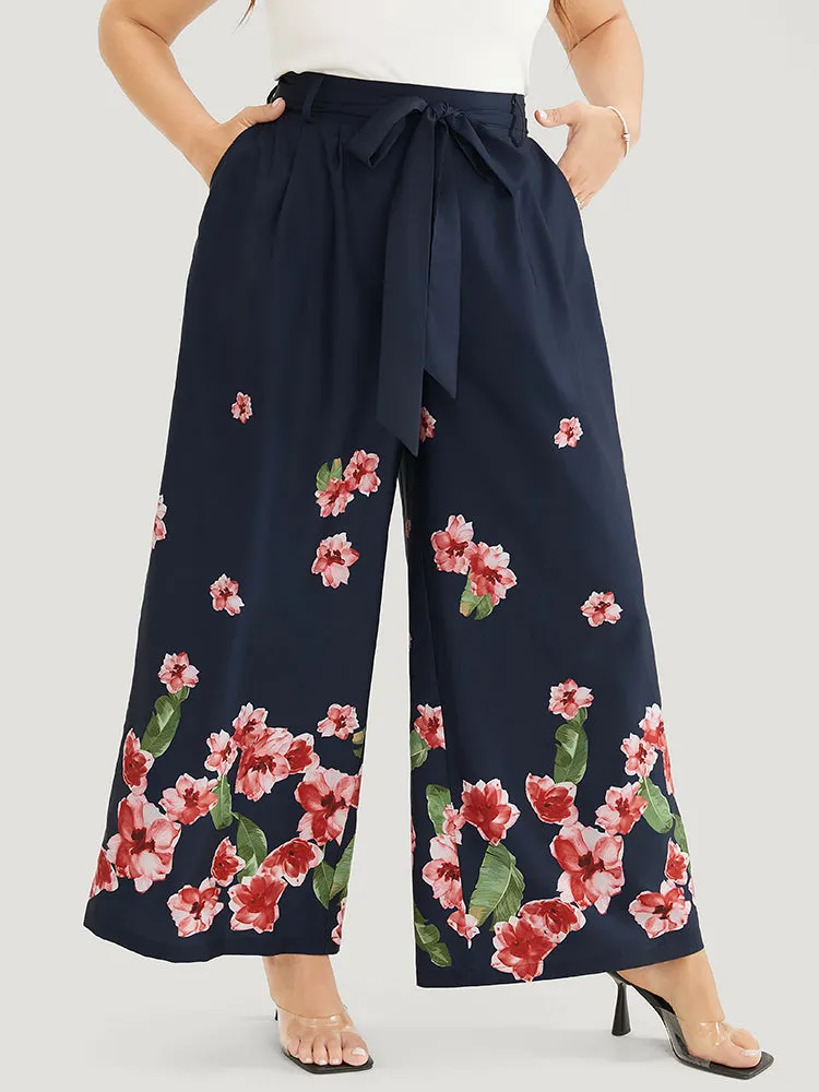 Floral Wide Leg Pocket Pleated Detail Belt Pants sold by Bloomchic product image thumbnail 3