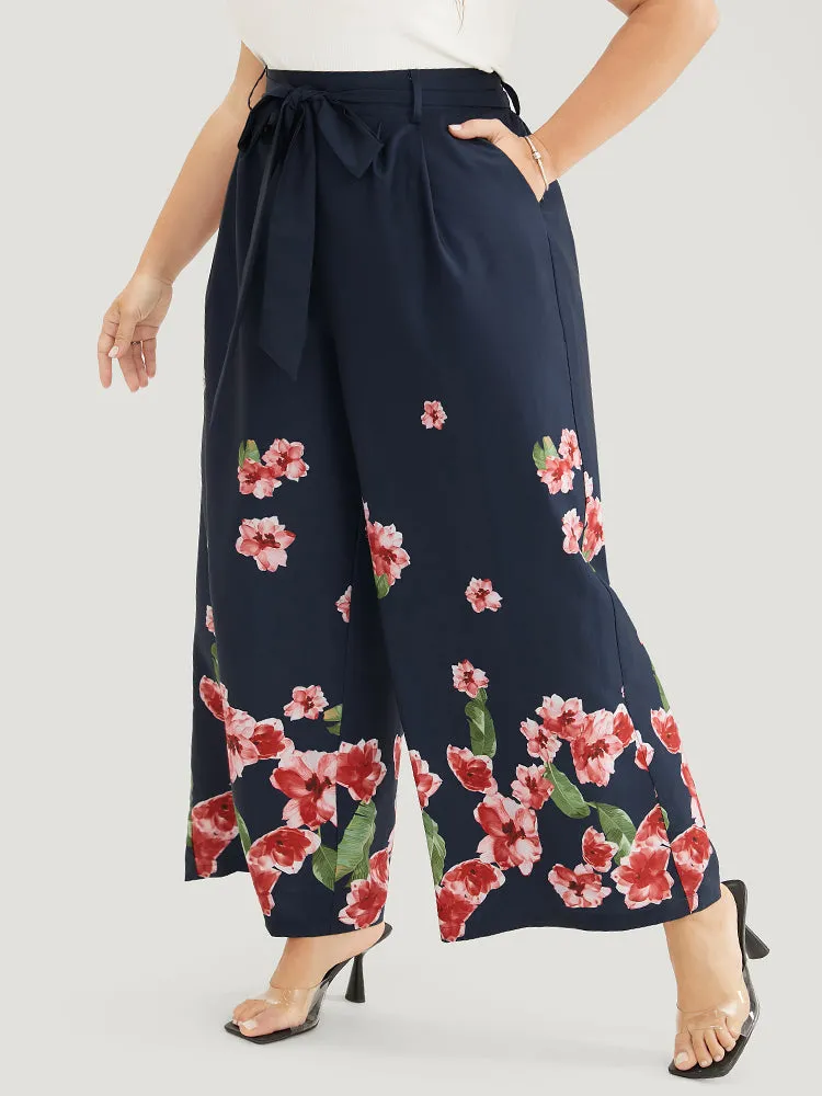 Floral Wide Leg Pocket Pleated Detail Belt Pants sold by Bloomchic product image thumbnail 4