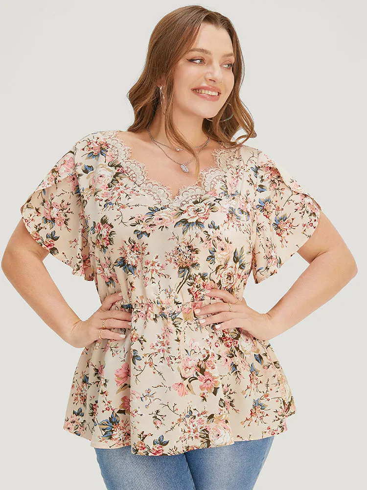 Floral Print Lace Trim Ruffle Hem Petal Sleeve Blouse sold by Bloomchic product image thumbnail 5