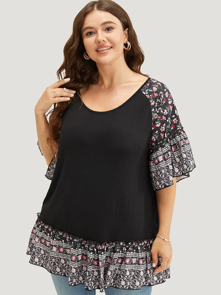 Ditsy Floral Frill Trim Ruffle Raglan Sleeve T-shirt sold by Bloomchic product image thumbnail 5